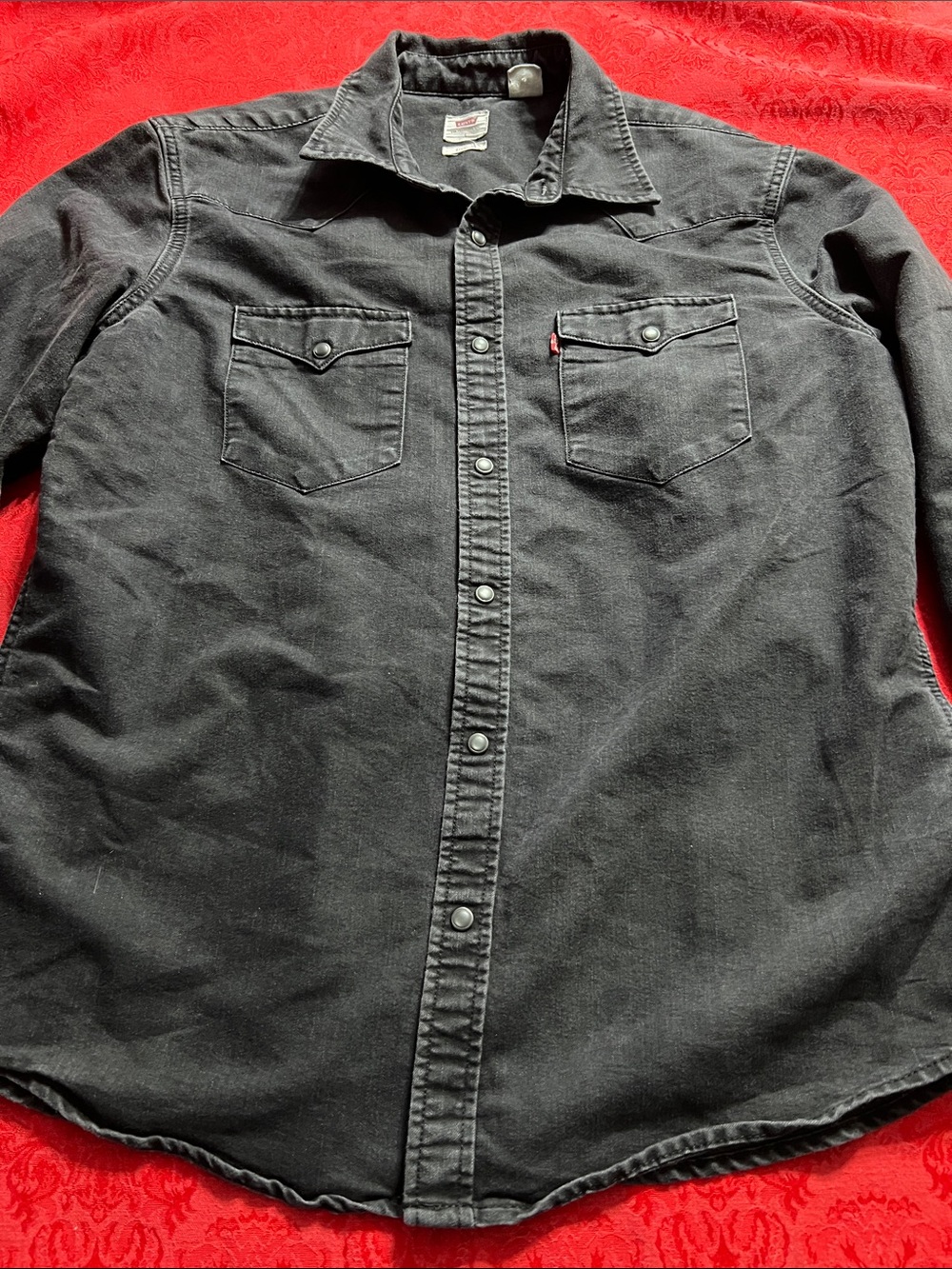 Levi's Men's Black Denim Western Snap Front Shirt Long Sleeve Large - Picture 2 of 13